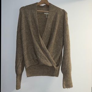 Wrap Sweater with ribbed design, dropped-shoulder sleeves, and high-low hem